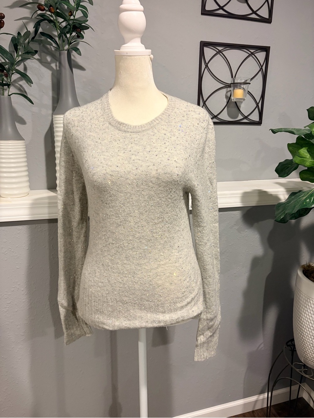 J. Crew Heathered Light Gray Sparkle Crewneck Sweater